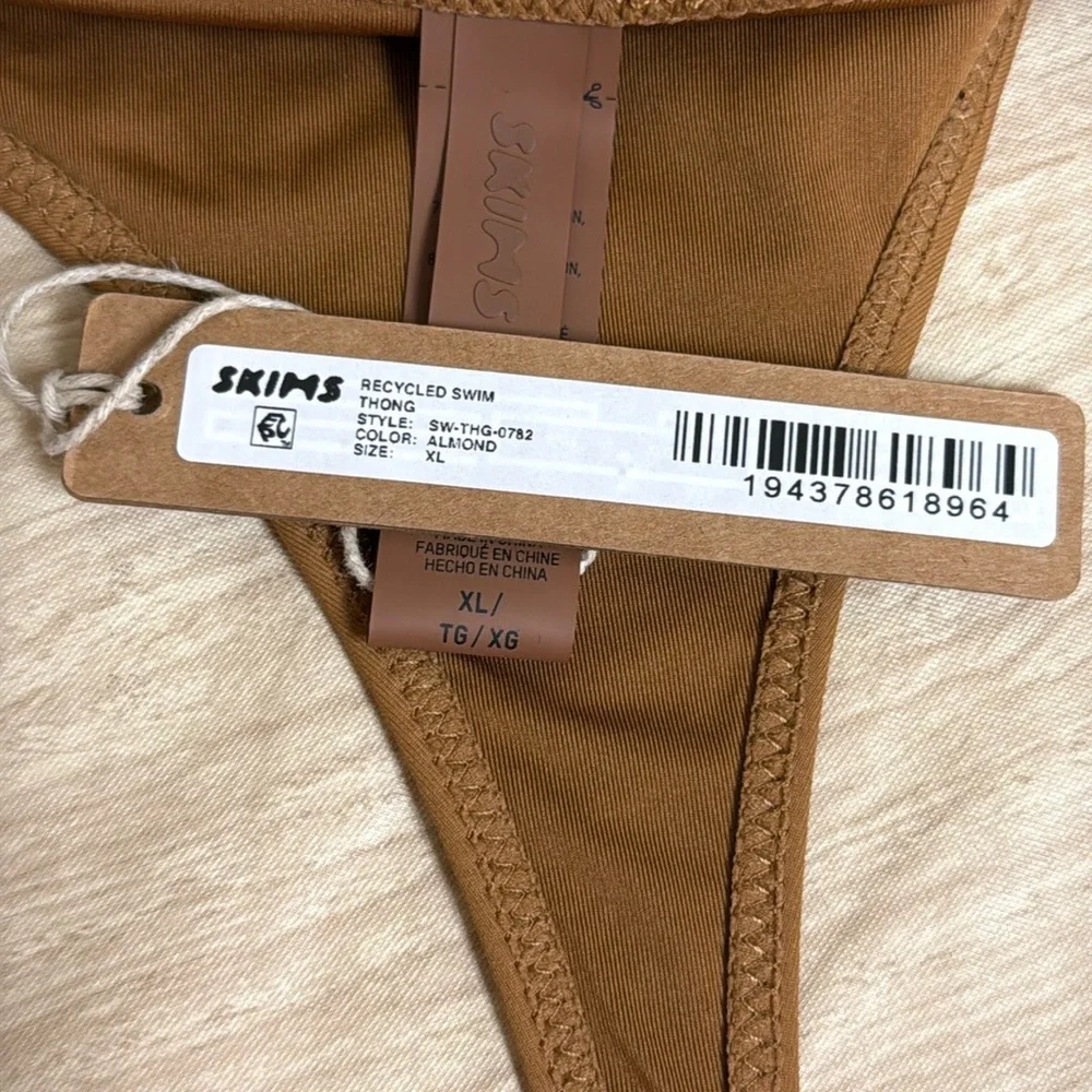 SKIMS RECYCLED SWIM THONG ALMOND - XL